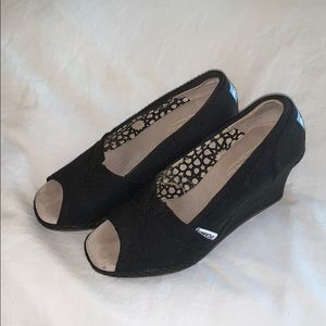 TOMS Black Peep Toe Wedge
